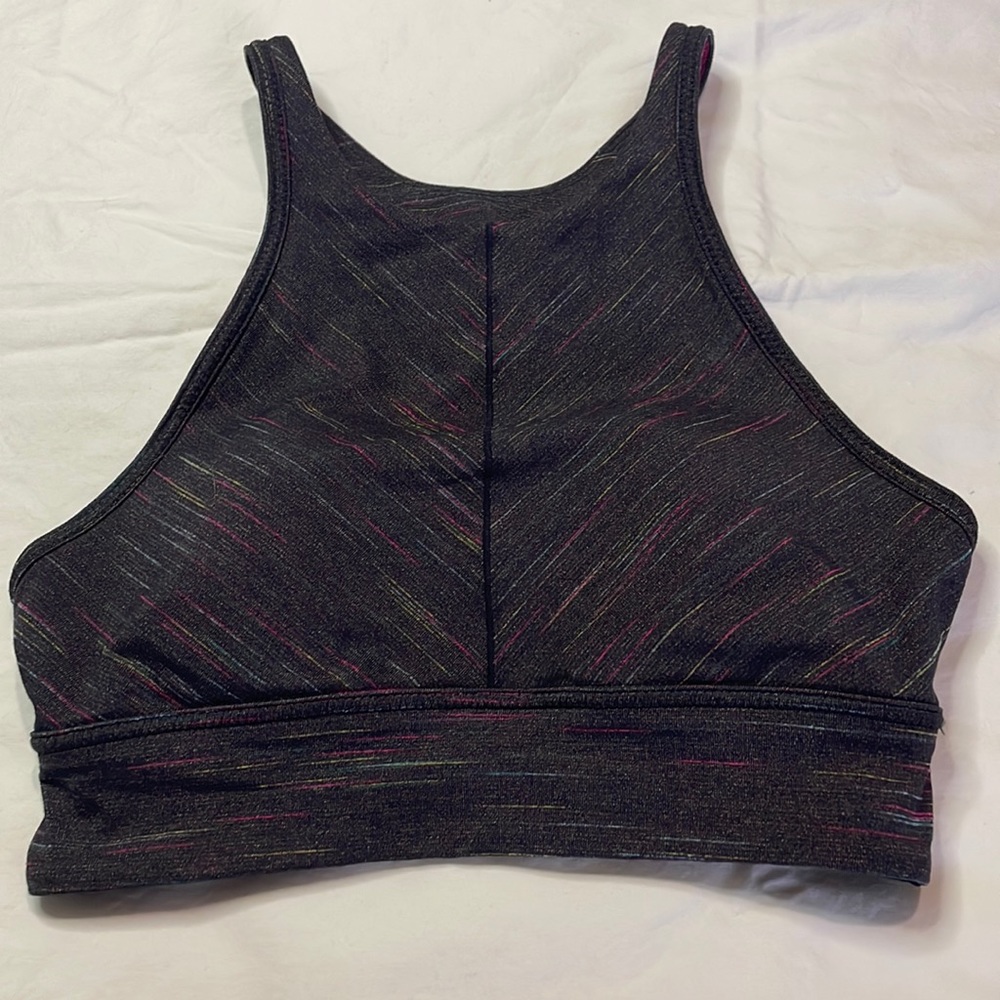 PrAna Sports Bra - Small - Charcoal Gray with Colorful herringbone stripes - EUC